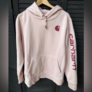 Carhartt Women's Light Pink Hooded Pullover with Maroon Logo